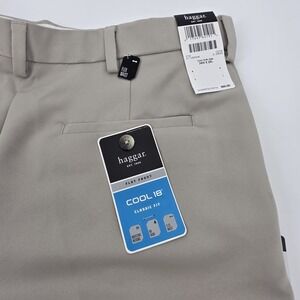 Haggar Mens Pants Cool 18 Classic Fit No Iron Moisture Wicking Flex Waist 34x29
